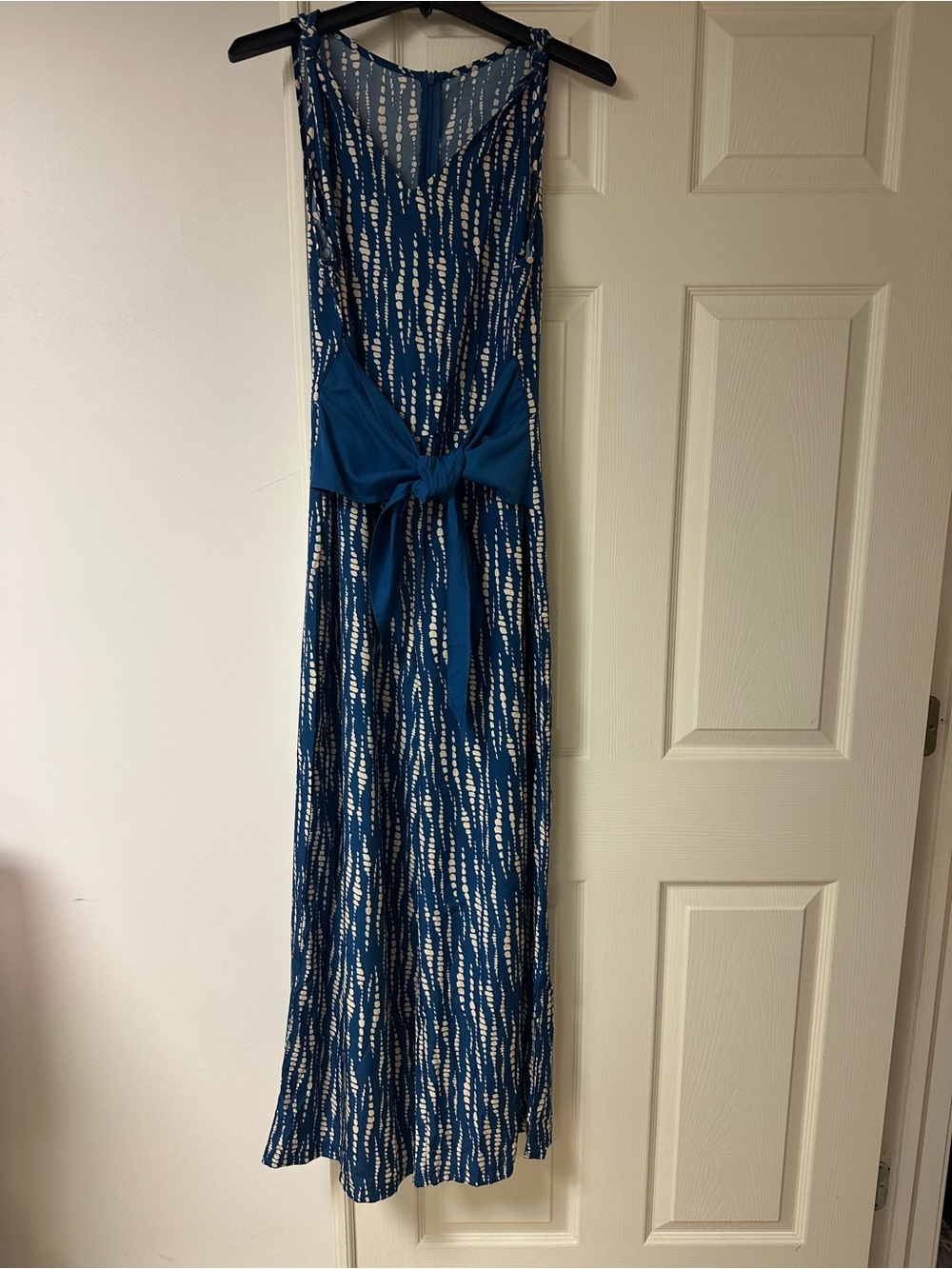 Blue Printed jumpsuit with Waist Tie